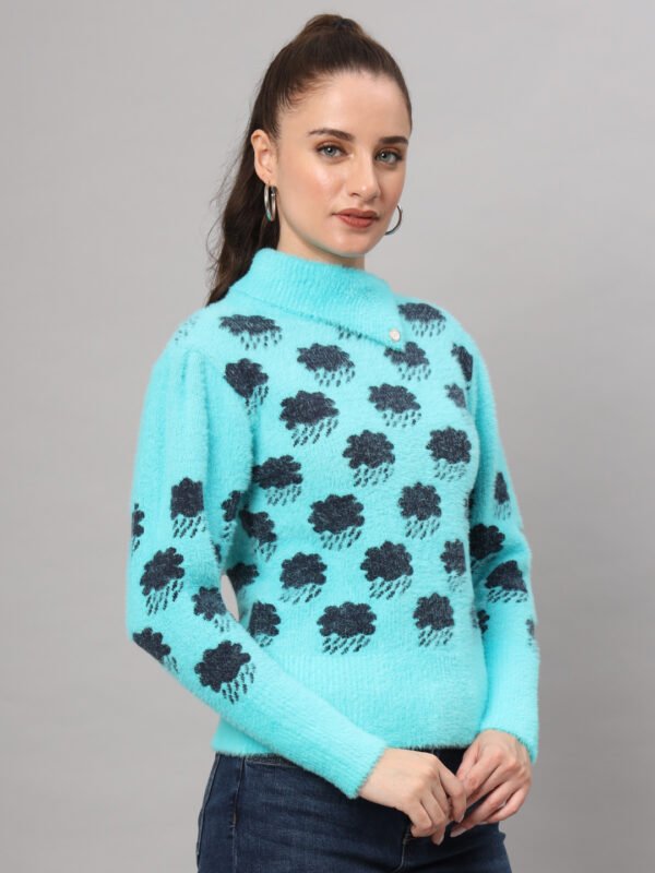 Firozi Blue & Black Knit Short-Length Winter Sweater Top