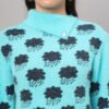 Firozi Blue & Black Knit Short-Length Winter Sweater Top