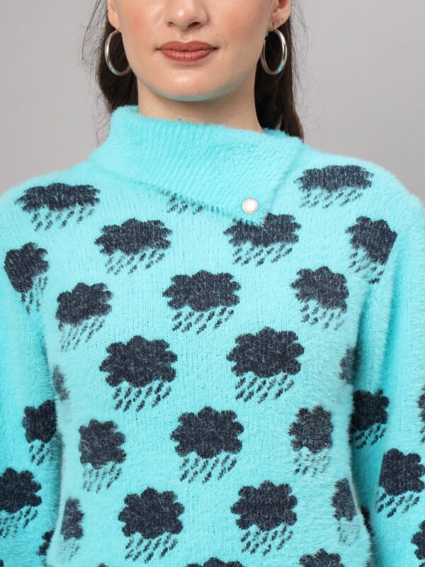 Firozi Blue & Black Knit Short-Length Winter Sweater Top