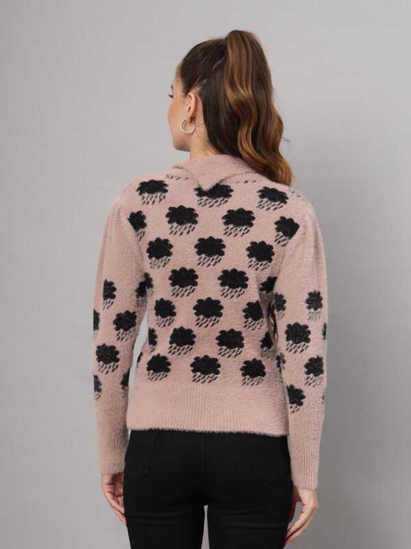 Dusty Mauve & Black Knit Short-Length Winter Sweater Top