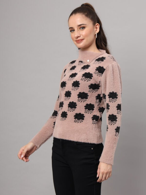 Dusty Mauve & Black Knit Short-Length Winter Sweater Top