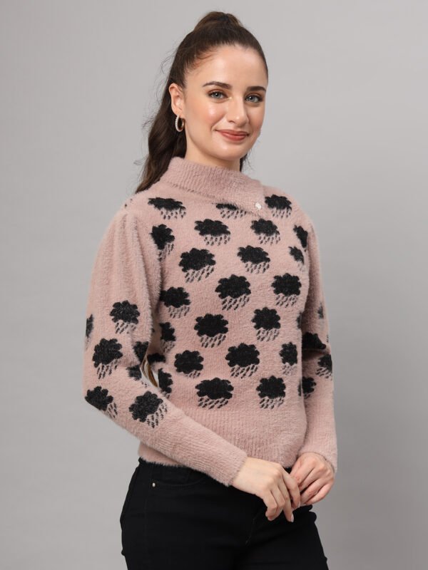 Dusty Mauve & Black Knit Short-Length Winter Sweater Top