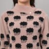 Dusty Mauve & Black Knit Short-Length Winter Sweater Top