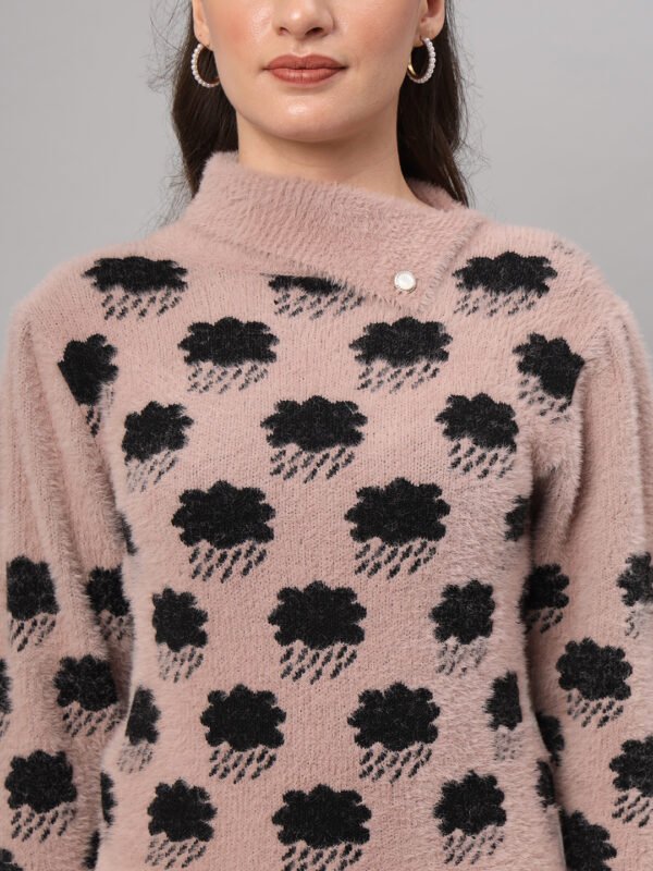 Dusty Mauve & Black Knit Short-Length Winter Sweater Top