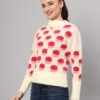 Off-White & Red Knit Short-Length Winter Sweater Top