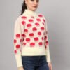 Off-White & Red Knit Short-Length Winter Sweater Top