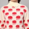 Off-White & Red Knit Short-Length Winter Sweater Top