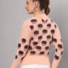 Peach & Brown Cloud Pattern Fuzzy Knit Short-Length Winter Sweater Top