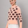 Peach & Brown Cloud Pattern Fuzzy Knit Short-Length Winter Sweater Top