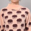 Peach & Brown Cloud Pattern Fuzzy Knit Short-Length Winter Sweater Top