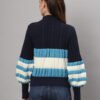 Navy, Blue & White Knit Short-Length Winter Sweater Top