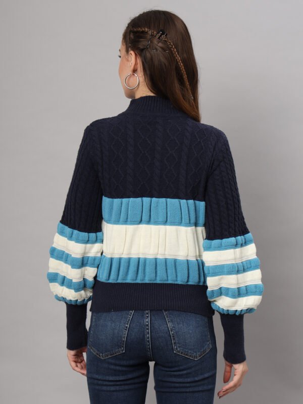 Navy, Blue & White Knit Short-Length Winter Sweater Top
