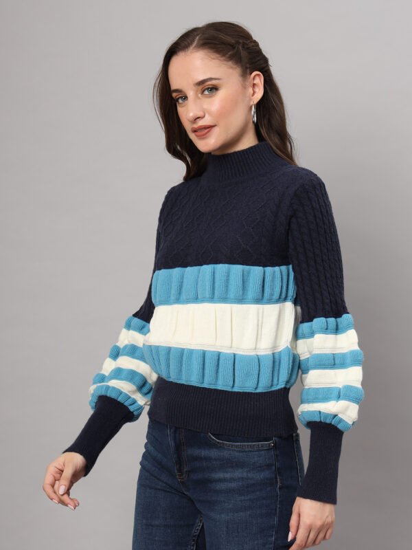 Navy, Blue & White Knit Short-Length Winter Sweater Top