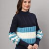Navy, Blue & White Knit Short-Length Winter Sweater Top