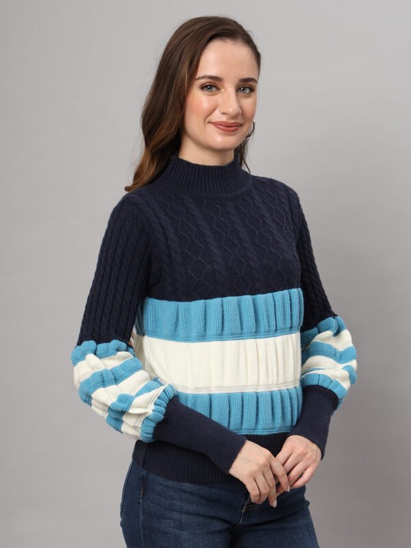 Navy, Blue & White Knit Short-Length Winter Sweater Top