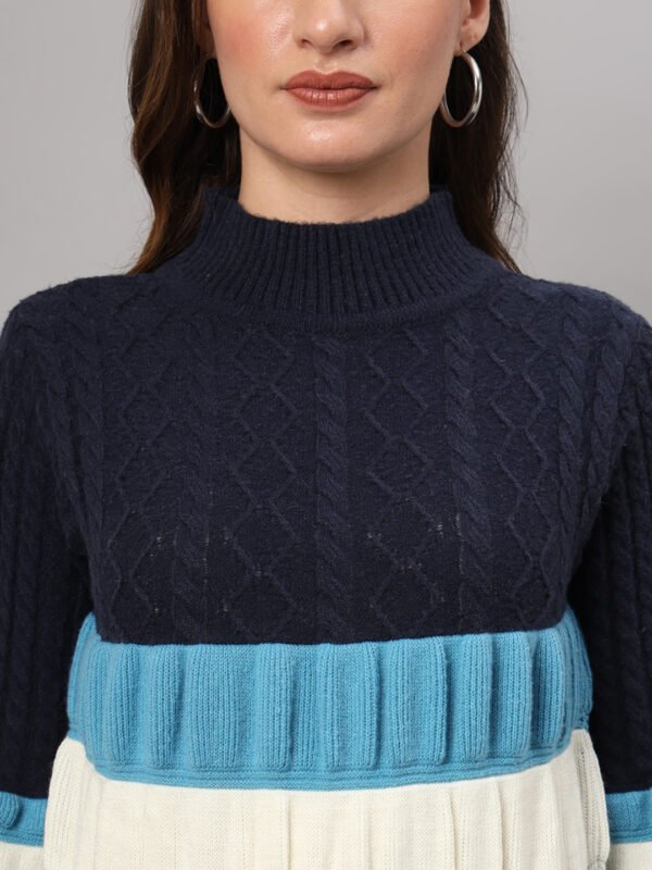 Navy, Blue & White Knit Short-Length Winter Sweater Top
