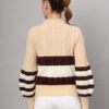 Cream, Maroon & White Knit Short-Length Winter Sweater Top