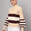 Cream, Maroon & White Knit Short-Length Winter Sweater Top
