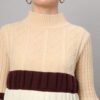 Cream, Maroon & White Knit Short-Length Winter Sweater Top