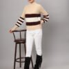 Cream, Maroon & White Knit Short-Length Winter Sweater Top