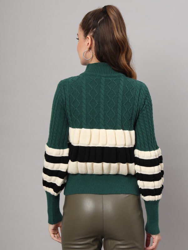 Dark Green, Black & White Knit Short-Length Winter Sweater Top