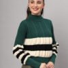 Dark Green, Black & White Knit Short-Length Winter Sweater Top