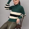 Dark Green, Black & White Knit Short-Length Winter Sweater Top