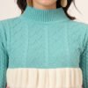 Light Blue, White & Pink Knit Short-Length Winter Sweater Top