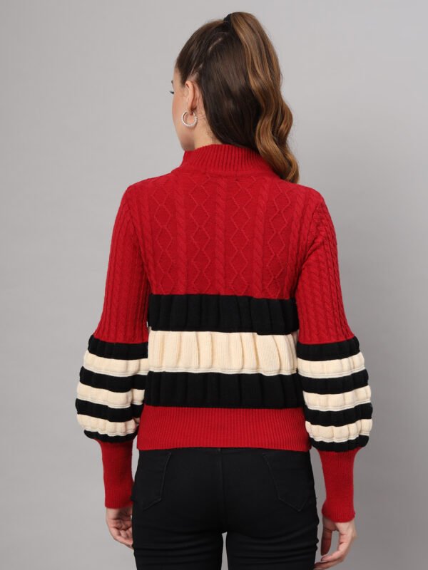 Maroon, Black & White Knit Short-Length Winter Sweater Top