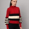 Maroon, Black & White Knit Short-Length Winter Sweater Top