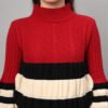Maroon, Black & White Knit Short-Length Winter Sweater Top