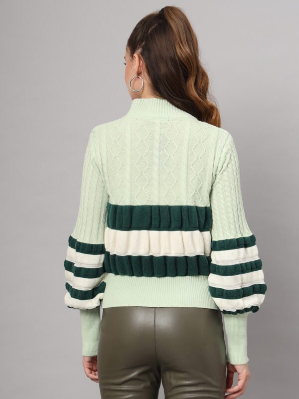 Pistachio, Dark Green & White Knit Short-Length Winter Sweater Top