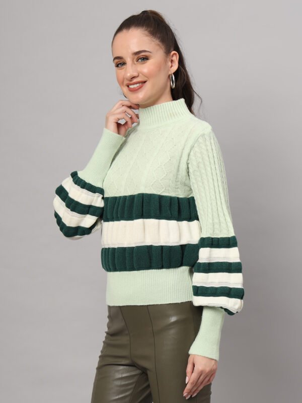 Pistachio, Dark Green & White Knit Short-Length Winter Sweater Top