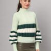 Pistachio, Dark Green & White Knit Short-Length Winter Sweater Top