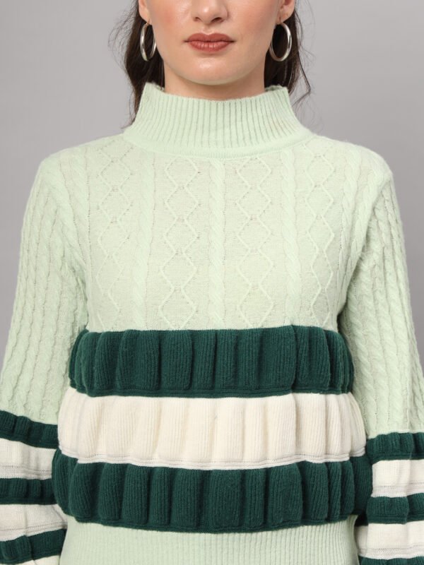 Pistachio, Dark Green & White Knit Short-Length Winter Sweater Top