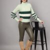Pistachio, Dark Green & White Knit Short-Length Winter Sweater Top