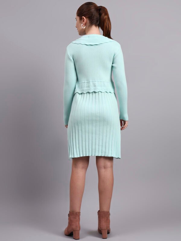 Scalloped Collar Ribbed Knit Fit | Acrylic Wool Women’s Cool Green Sweater Dress