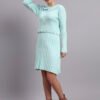 Scalloped Collar Ribbed Knit Fit | Acrylic Wool Women’s Cool Green Sweater Dress
