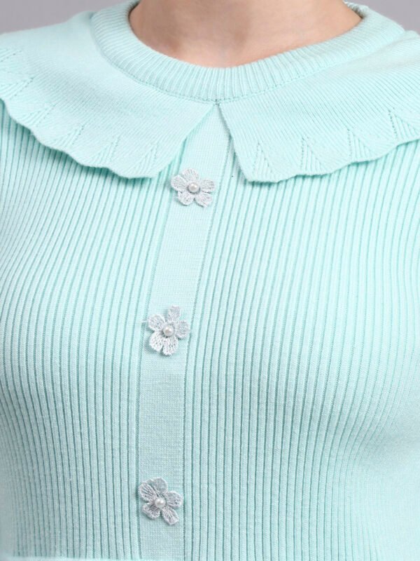 Scalloped Collar Ribbed Knit Fit | Acrylic Wool Women’s Cool Green Sweater Dress