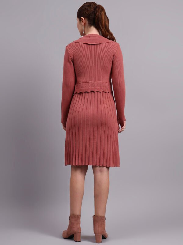 J6_DRUST_01_2 Women's Rose Pink Ribbed Knit Winter Jumper Dress