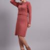 J6_DRUST_01_3 Women's Rose Pink Ribbed Knit Winter Jumper Dress