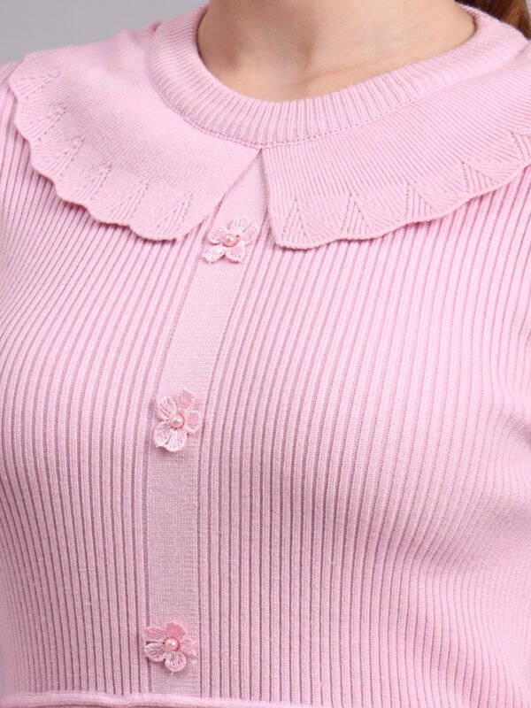 Women's Light Pink Ribbed Knit Winter Jumper Dress