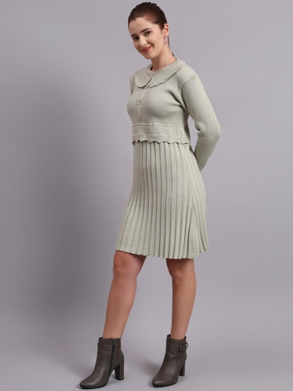 J6_PISTA_01_3 Women's Pistachio Green Ribbed Knit Winter Dress