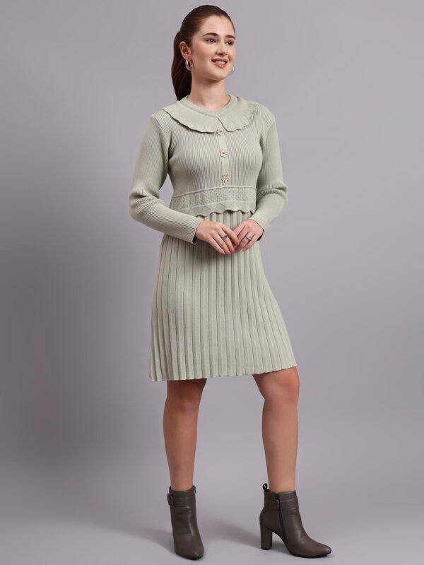 J6_PISTA_01_4 Women's Pistachio Green Ribbed Knit Winter Dress