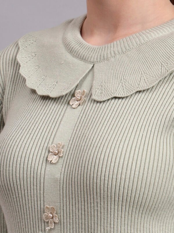 J6_PISTA_01_5 Women's Pistachio Green Ribbed Knit Winter Dress