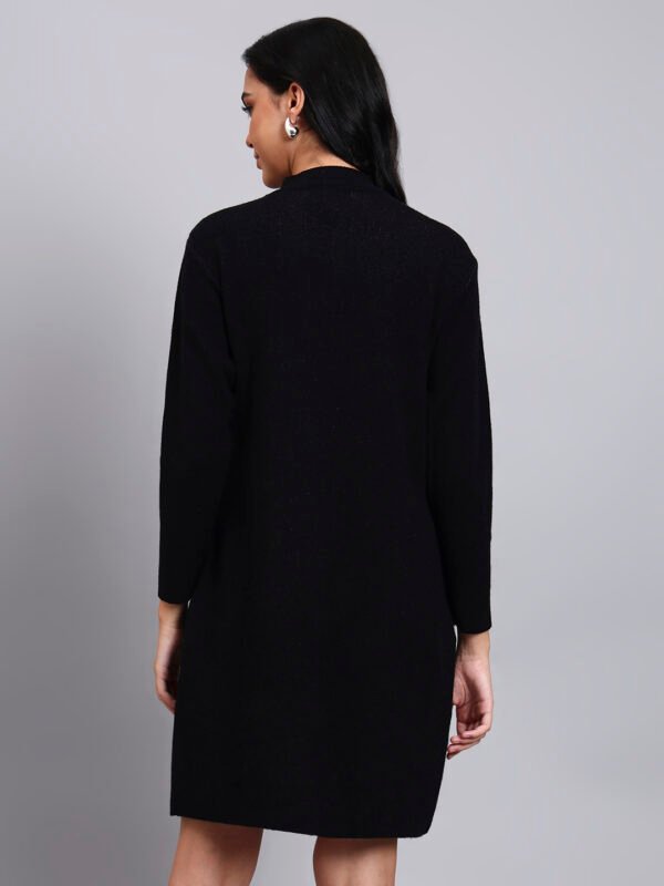 J7_BLACK_01_3 Women's Black Knit Winter Dress with White Geometric Embroidery