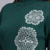 Women's Green Knit Winter Dress with White Geometric Embroidery