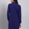 Women's Navy Blue Knit Winter Dress with White Geometric Embroidery