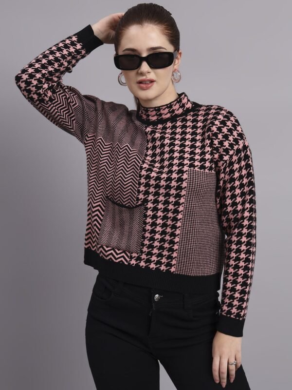 S13_BLACK_01_2-min Turtle Neck Houndstooth Design Premium Acrylic Wool Women’s Knitted Top & Sweater