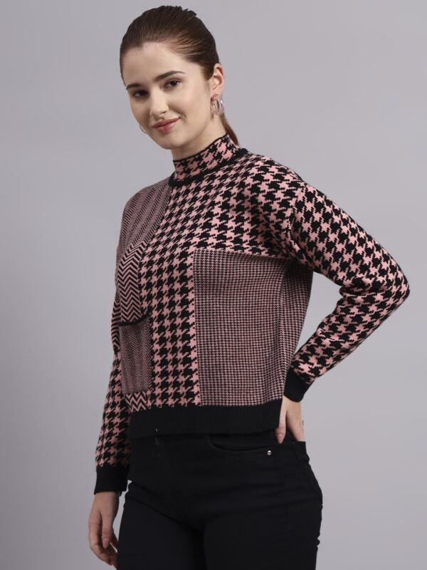 S13_BLACK_01_4-min Turtle Neck Houndstooth Design Premium Acrylic Wool Women’s Knitted Top & Sweater